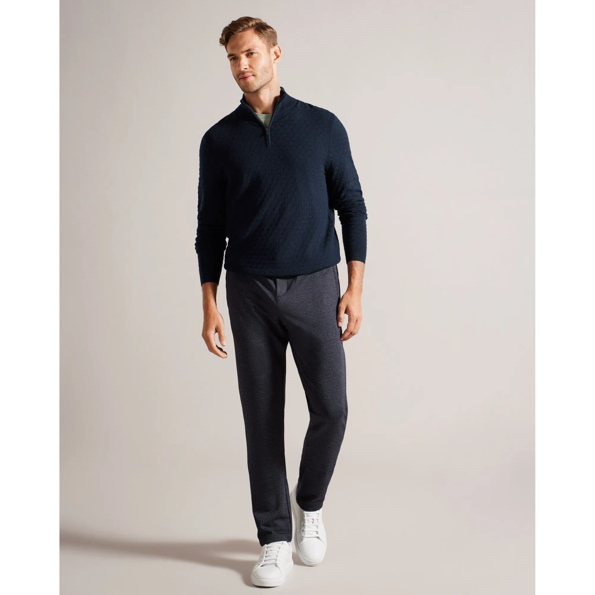 Men Mmk-Kurnle-Ls T Stitch Knitted Half Zip - Navy