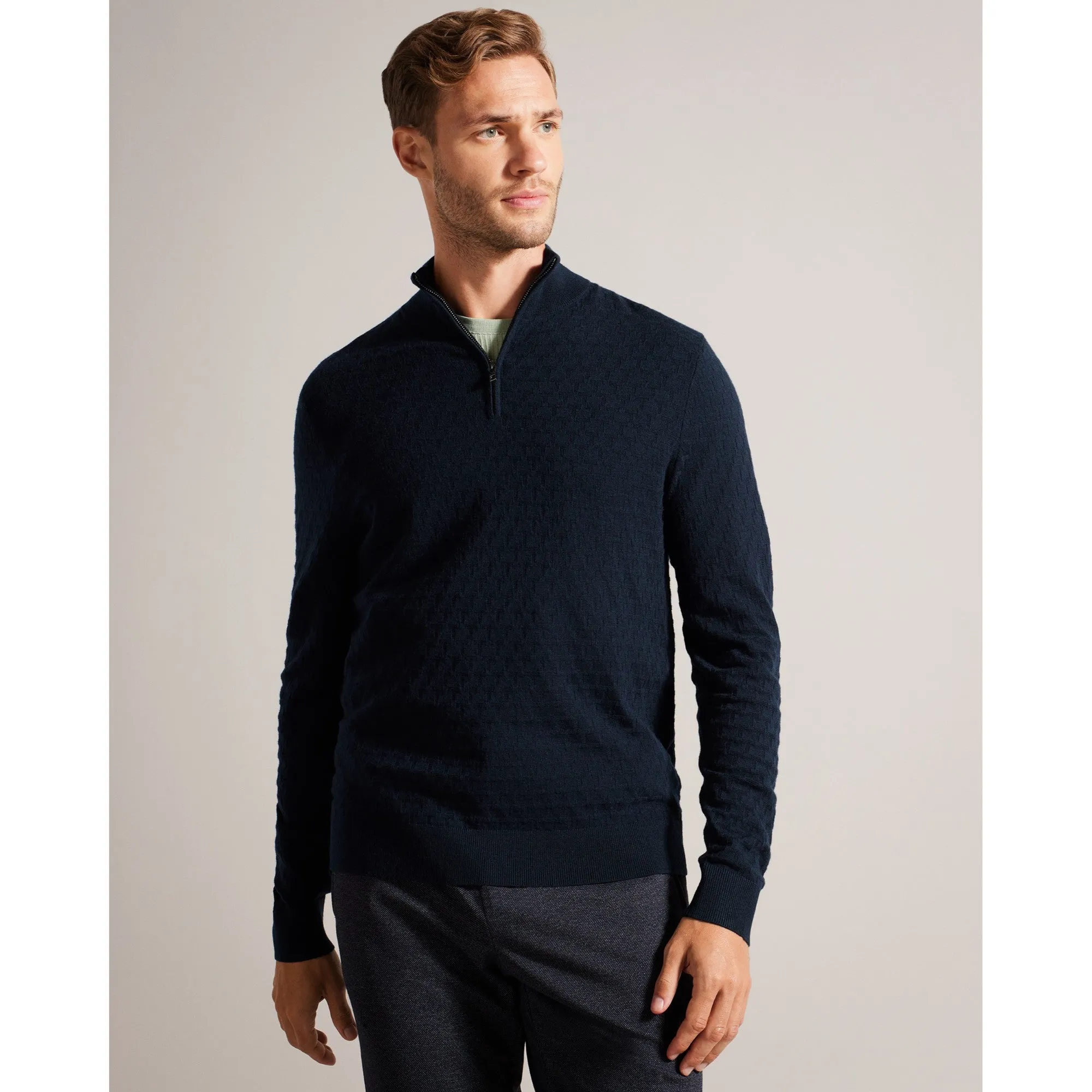 Men Mmk-Kurnle-Ls T Stitch Knitted Half Zip - Navy