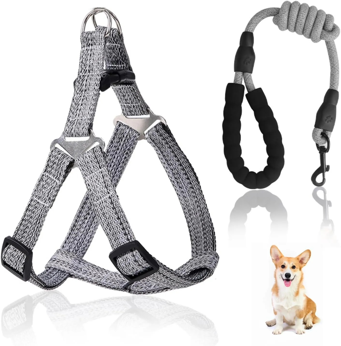 No Pull Dog Harness & Leash Combo Set - Adjustable Reflective Harness Collar with Soft Padded Handle for Large Medium Dogs, Anti-Pull Control, Easy Walk Training Gear