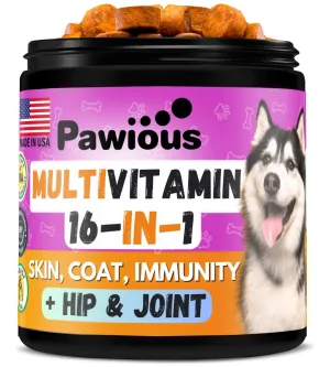 Pawious - 16 in 1 Multivitamin Chews with Glucosamine Supplements for Senior and Puppy Dogs - 120 count