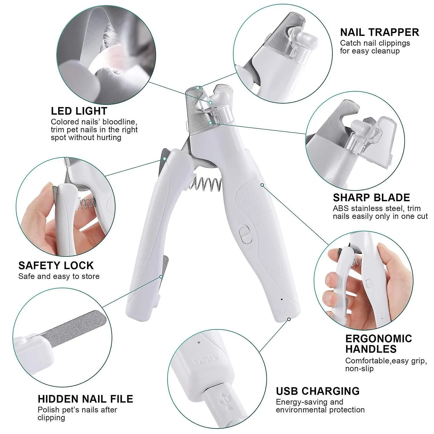 Pet nail tools pet nail clipper nail trimmer dog cats nail file guillotine grinder pet supplies white