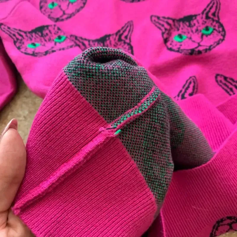 Psychedelic Cat Print Knitted Sweaters