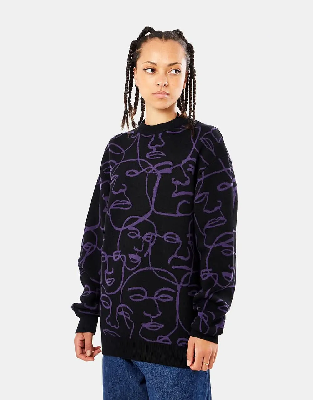 Route One Faces Knitted Sweater - Black/Dove