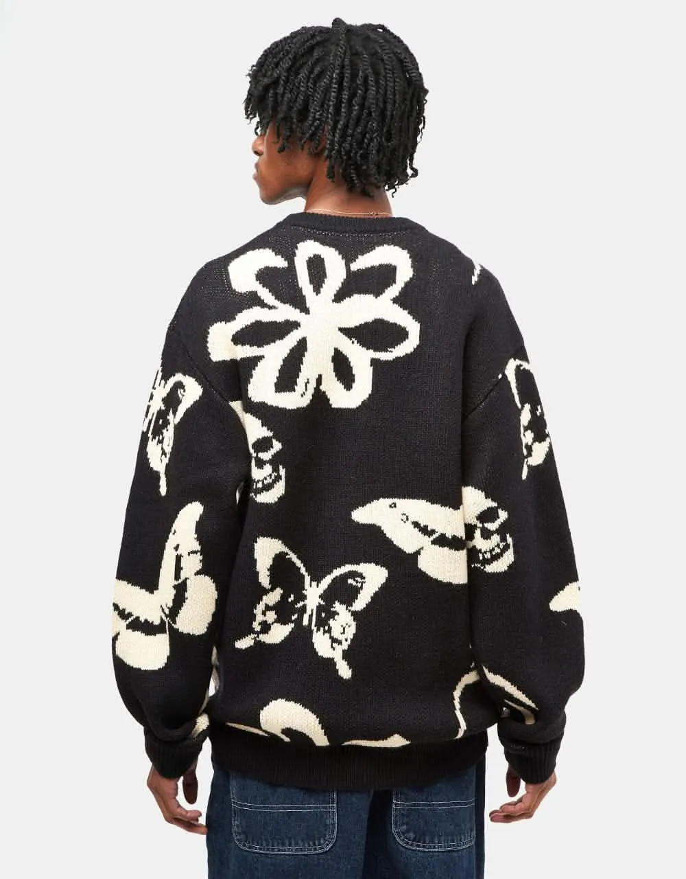 Route One Stencil Knitted Sweater - Black/Ivory Cream