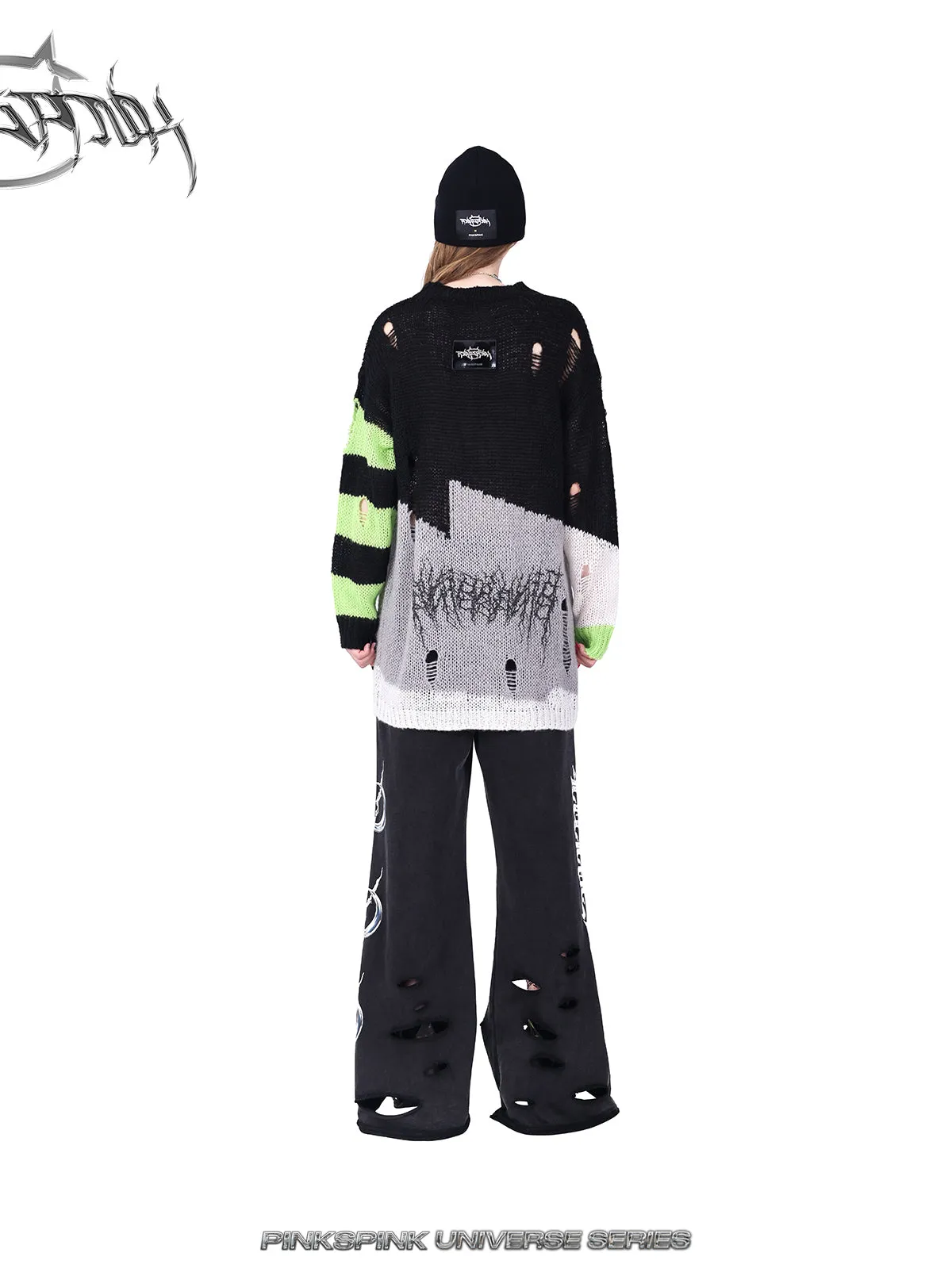 SHADOW CAT striped hollowed sweater