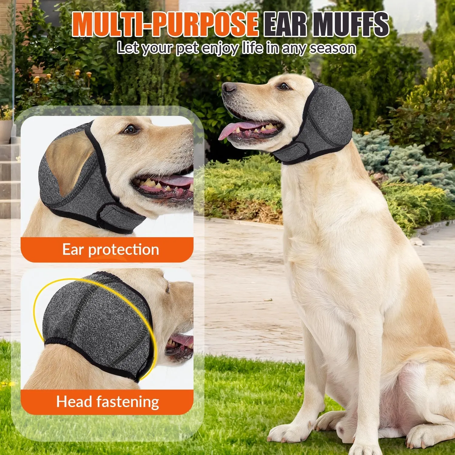 SlowTon Quiet Ears Dog Hoodie - 2 Pcs Ear Wrap Dog Ear Muffs Noise Protection, Anxiety Relief Dogs Hat Calming Hood Head Cover, Pet Headband Dogs Ear Protector for Grooming, Force Drying (Grey,M)