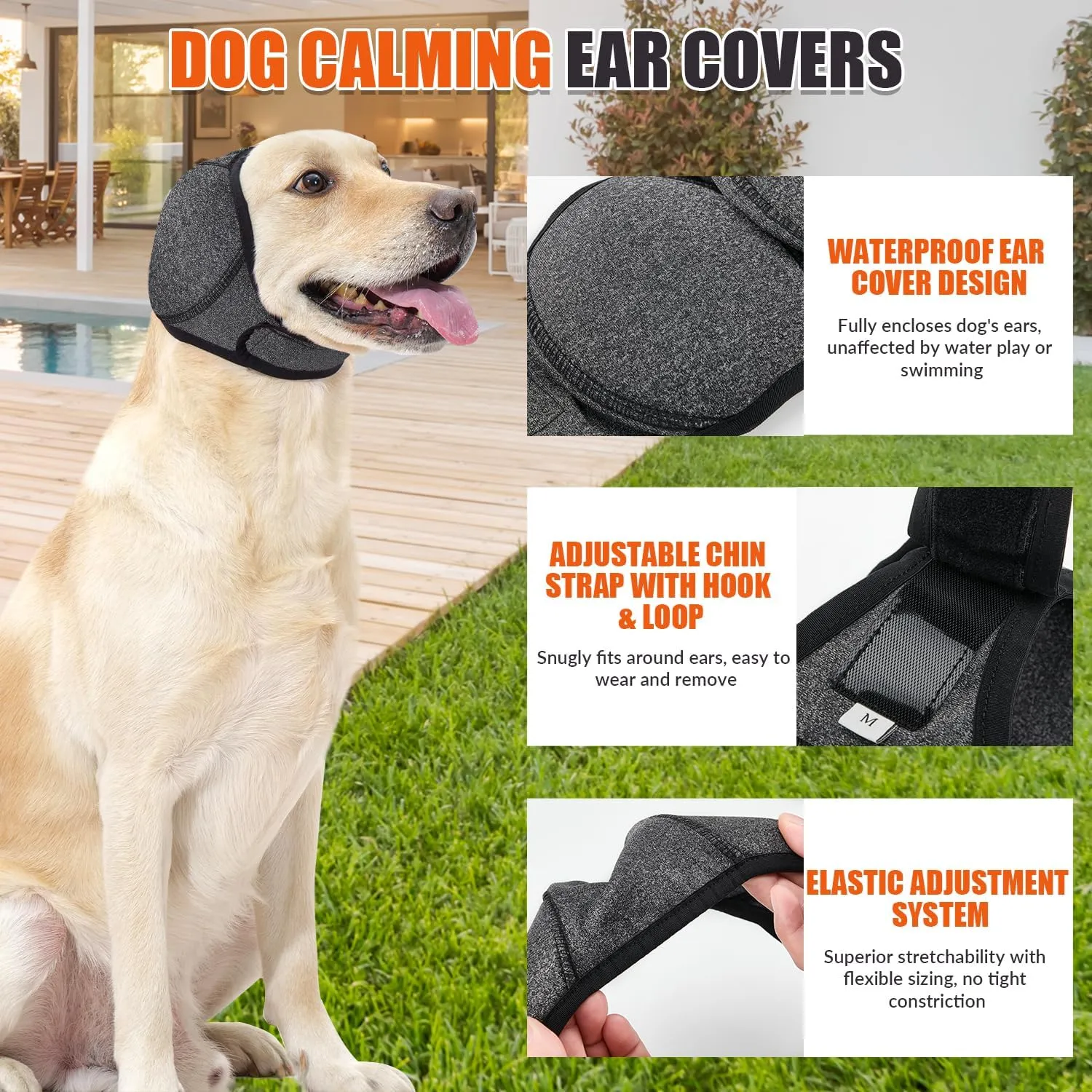 SlowTon Quiet Ears Dog Hoodie - 2 Pcs Ear Wrap Dog Ear Muffs Noise Protection, Anxiety Relief Dogs Hat Calming Hood Head Cover, Pet Headband Dogs Ear Protector for Grooming, Force Drying (Grey,M)