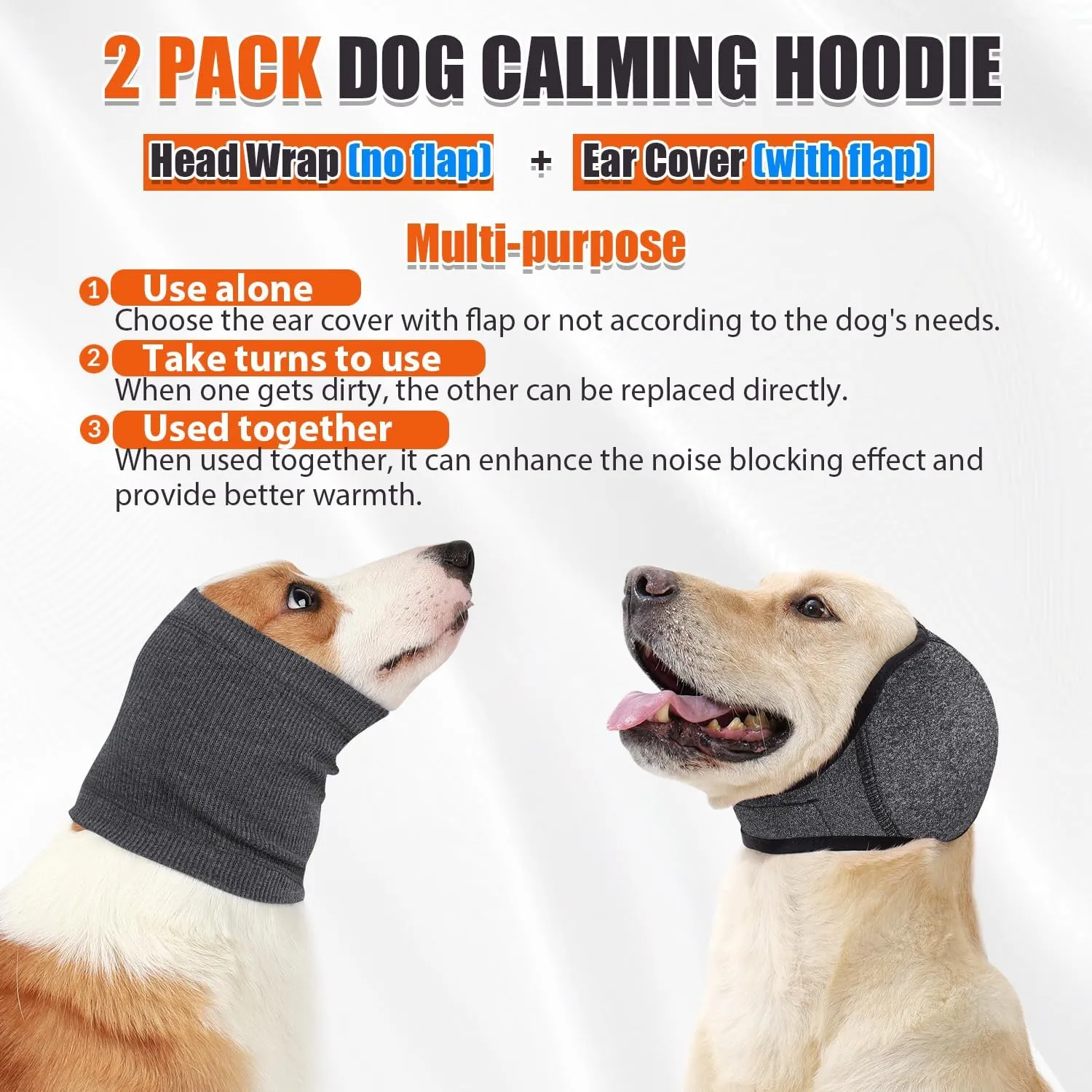SlowTon Quiet Ears Dog Hoodie - 2 Pcs Ear Wrap Dog Ear Muffs Noise Protection, Anxiety Relief Dogs Hat Calming Hood Head Cover, Pet Headband Dogs Ear Protector for Grooming, Force Drying (Grey,M)