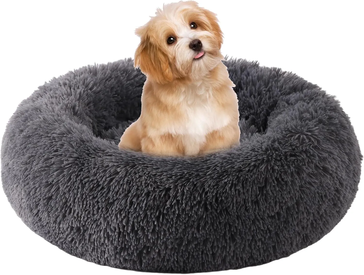 Small Dog Bed, Cat Beds for Indoor Cats, Calming Anti-Anxiety Donut Bed for Puppy and Kitten, Washable Round Fluffy Pet Bed for Small Dogs and Cats(Fits up to 15 lbs Pets)