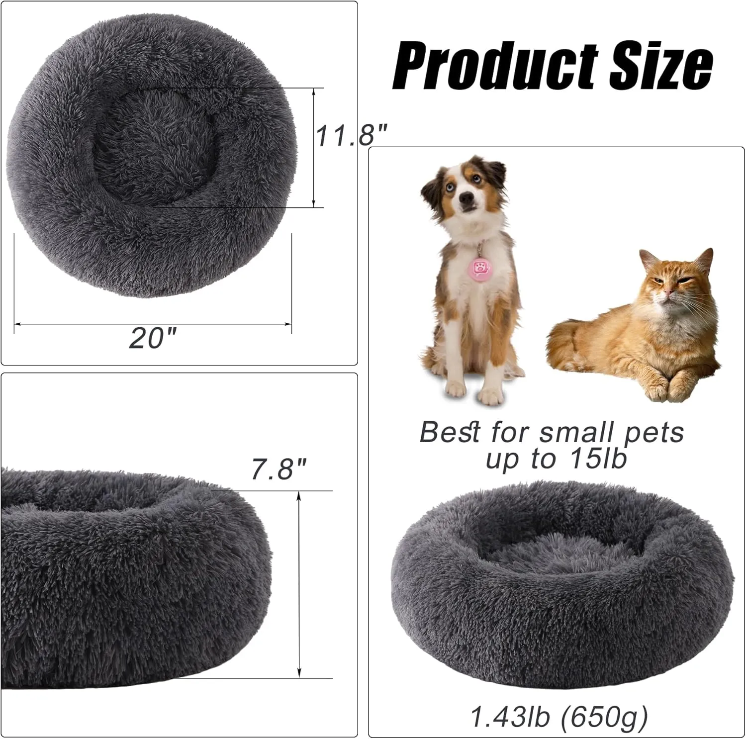 Small Dog Bed, Cat Beds for Indoor Cats, Calming Anti-Anxiety Donut Bed for Puppy and Kitten, Washable Round Fluffy Pet Bed for Small Dogs and Cats(Fits up to 15 lbs Pets)