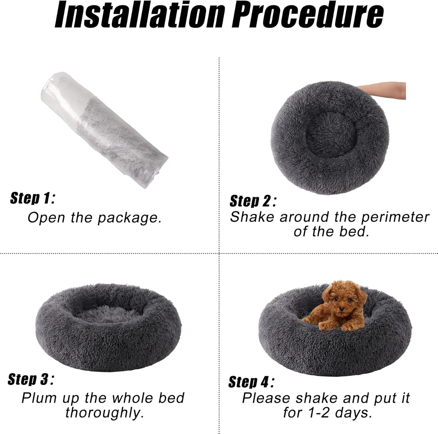 Small Dog Bed, Cat Beds for Indoor Cats, Calming Anti-Anxiety Donut Bed for Puppy and Kitten, Washable Round Fluffy Pet Bed for Small Dogs and Cats(Fits up to 15 lbs Pets)