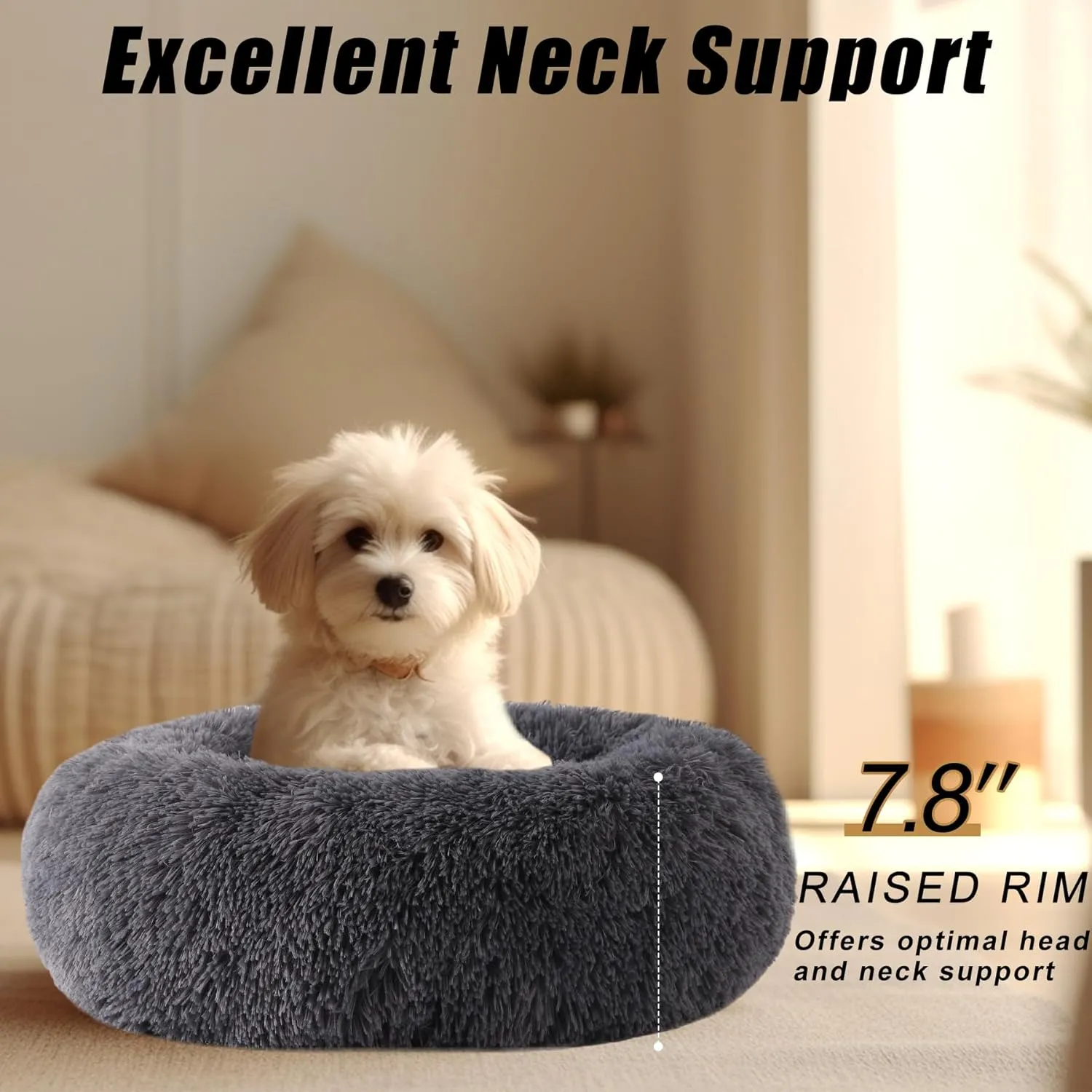 Small Dog Bed, Cat Beds for Indoor Cats, Calming Anti-Anxiety Donut Bed for Puppy and Kitten, Washable Round Fluffy Pet Bed for Small Dogs and Cats(Fits up to 15 lbs Pets)
