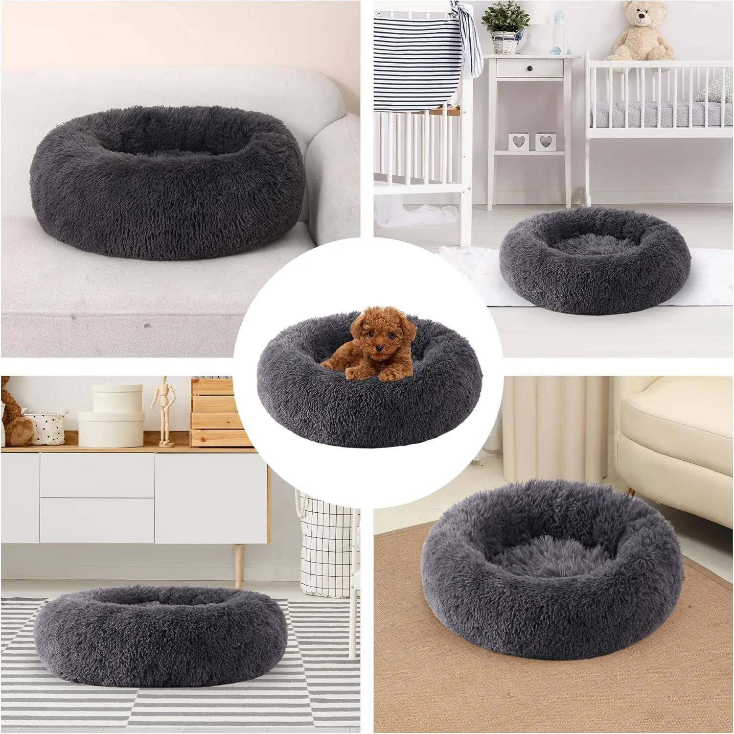 Small Dog Bed, Cat Beds for Indoor Cats, Calming Anti-Anxiety Donut Bed for Puppy and Kitten, Washable Round Fluffy Pet Bed for Small Dogs and Cats(Fits up to 15 lbs Pets)