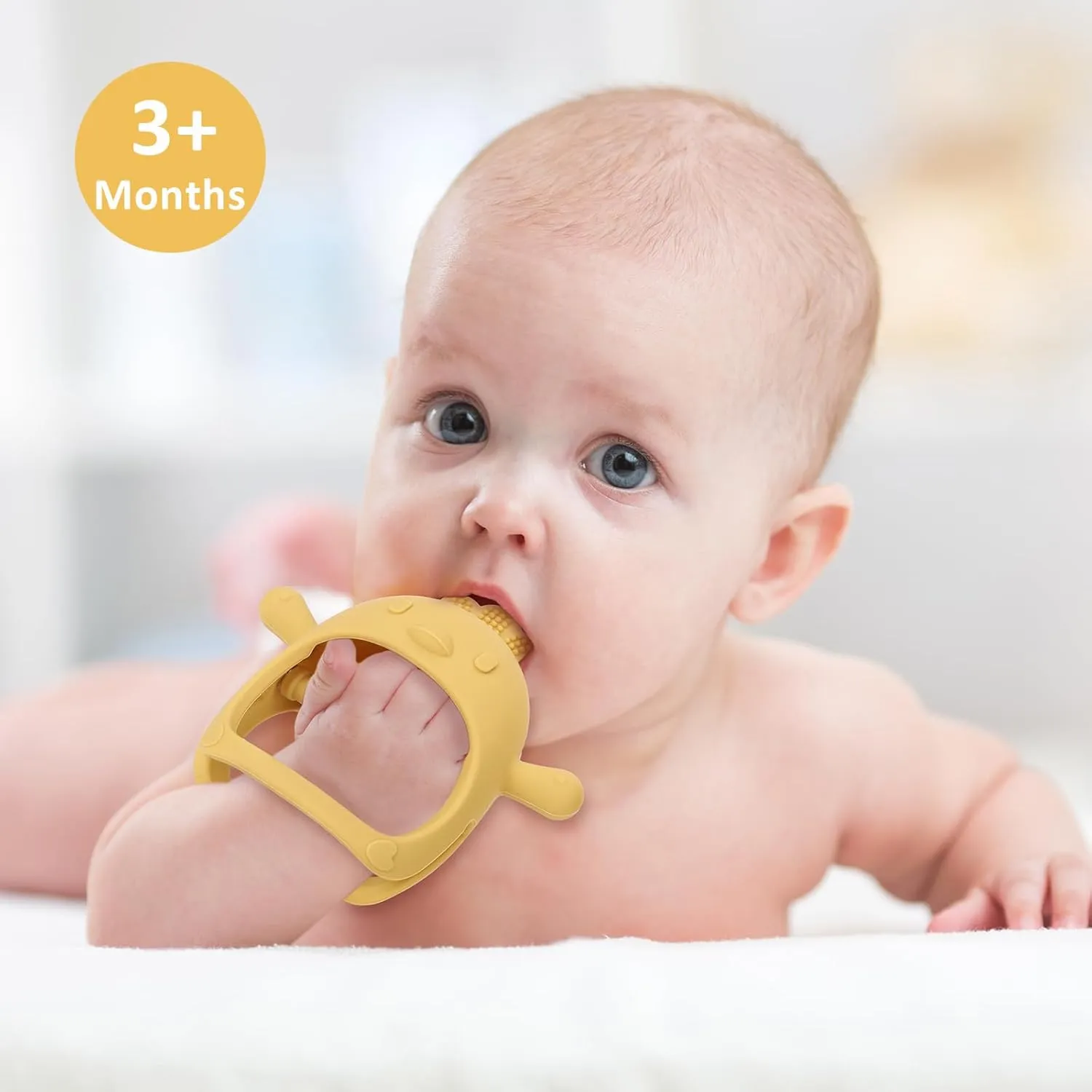 Socub 3 Pack Silicone Baby Teether Toys for Infants 3  Months, BPA Free Anti-Drop Silicone Mitten Teething Toy for Soothing Sore Gums, Baby Chew Toys for Sucking Needs, Olive,Dusty Blue,Mango