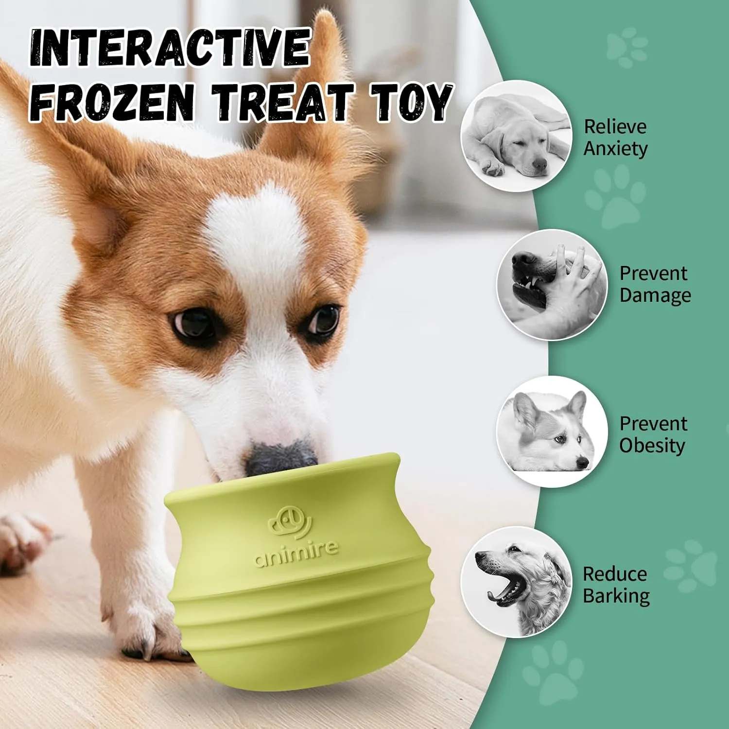 Treat Dispensing Dog Toy, Long-Lasting Interactive Puzzle Toys for Dogs, Stuffable Dog Enrichment Frozen Lick Treat Toy for Boredom, BPA Free Silicone Fetch Catch Chew Toy (Green,L)