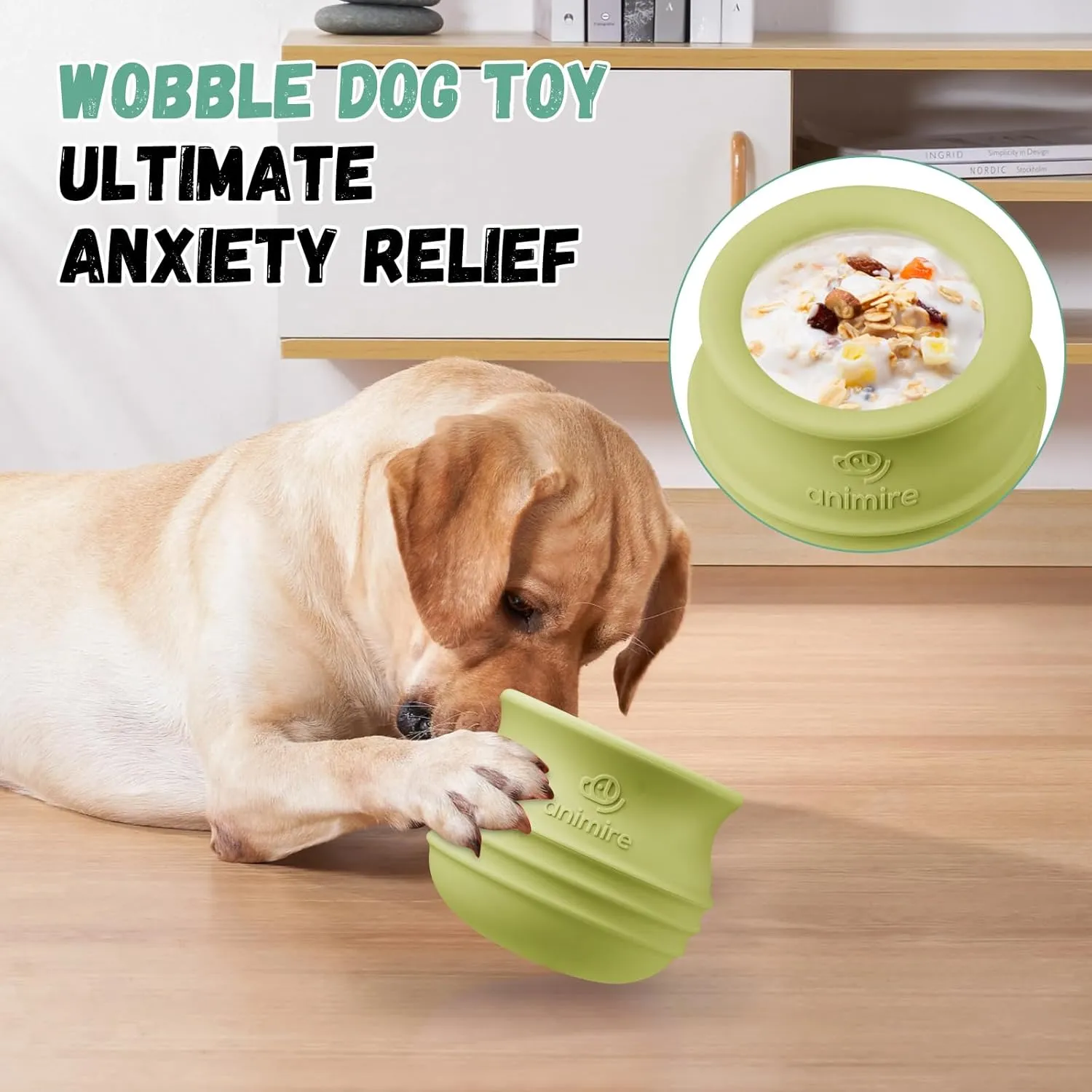 Treat Dispensing Dog Toy, Long-Lasting Interactive Puzzle Toys for Dogs, Stuffable Dog Enrichment Frozen Lick Treat Toy for Boredom, BPA Free Silicone Fetch Catch Chew Toy (Green,L)