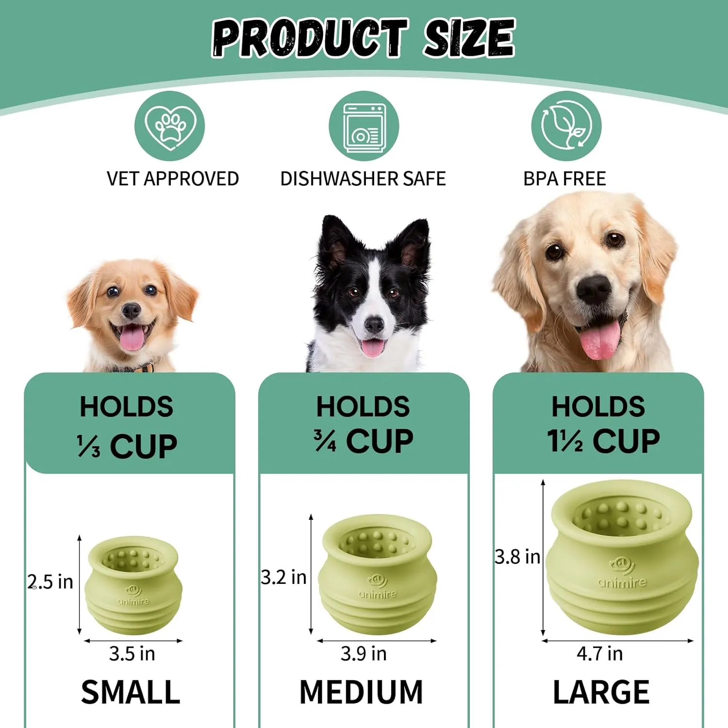 Treat Dispensing Dog Toy, Long-Lasting Interactive Puzzle Toys for Dogs, Stuffable Dog Enrichment Frozen Lick Treat Toy for Boredom, BPA Free Silicone Fetch Catch Chew Toy (Green,L)