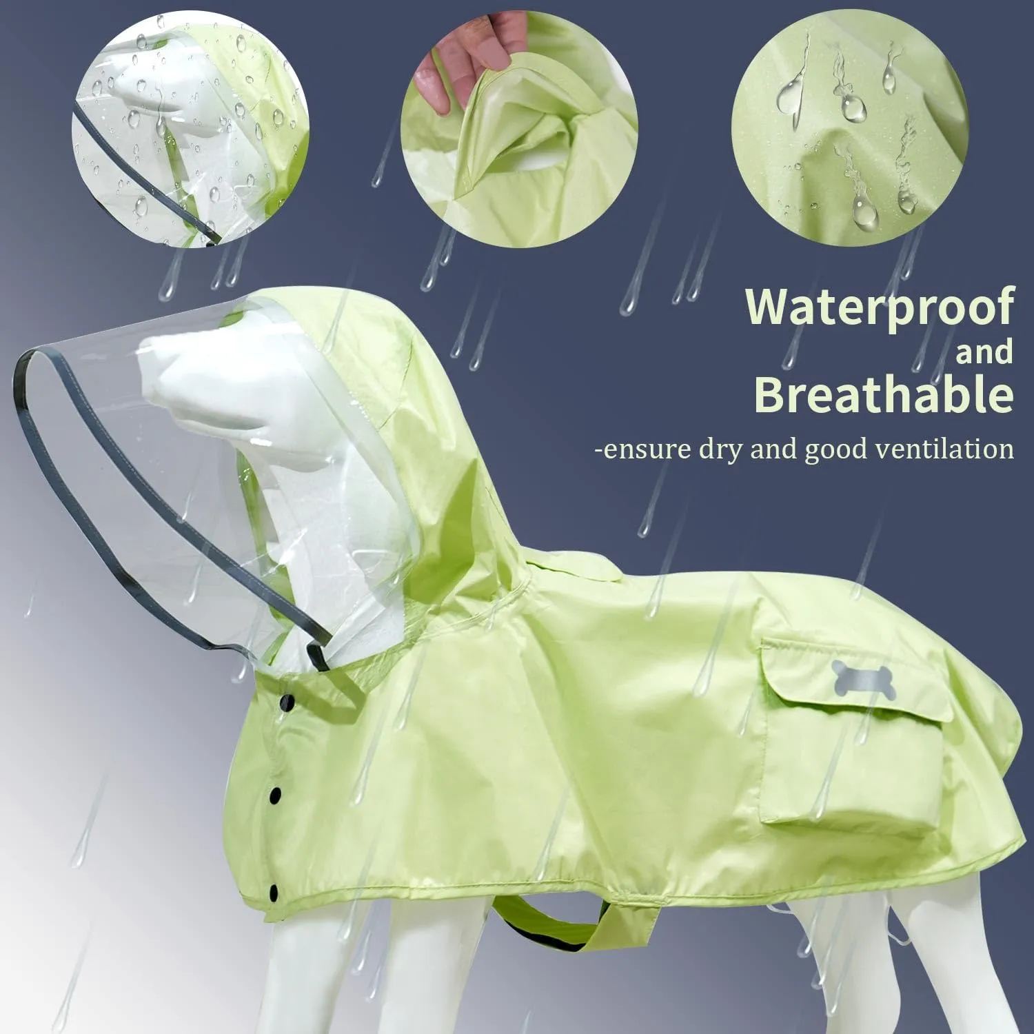 Waterproof Dog Raincoat, Adjustable Reflective Lightweight Pet Rain Clothes with Poncho Hood(Small,Light Green)