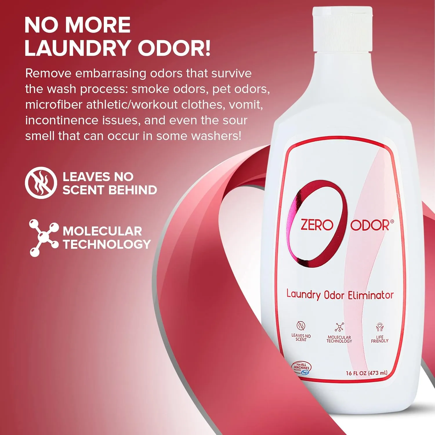 Zero Odor  Laundry Odor Eliminator - Permanently Eliminate laundry Odor  Patented Molecular Technology Best For Clothes, Towels & Linens, Shoes, Bags, Etc. - rinse and refresh Again, 16oz