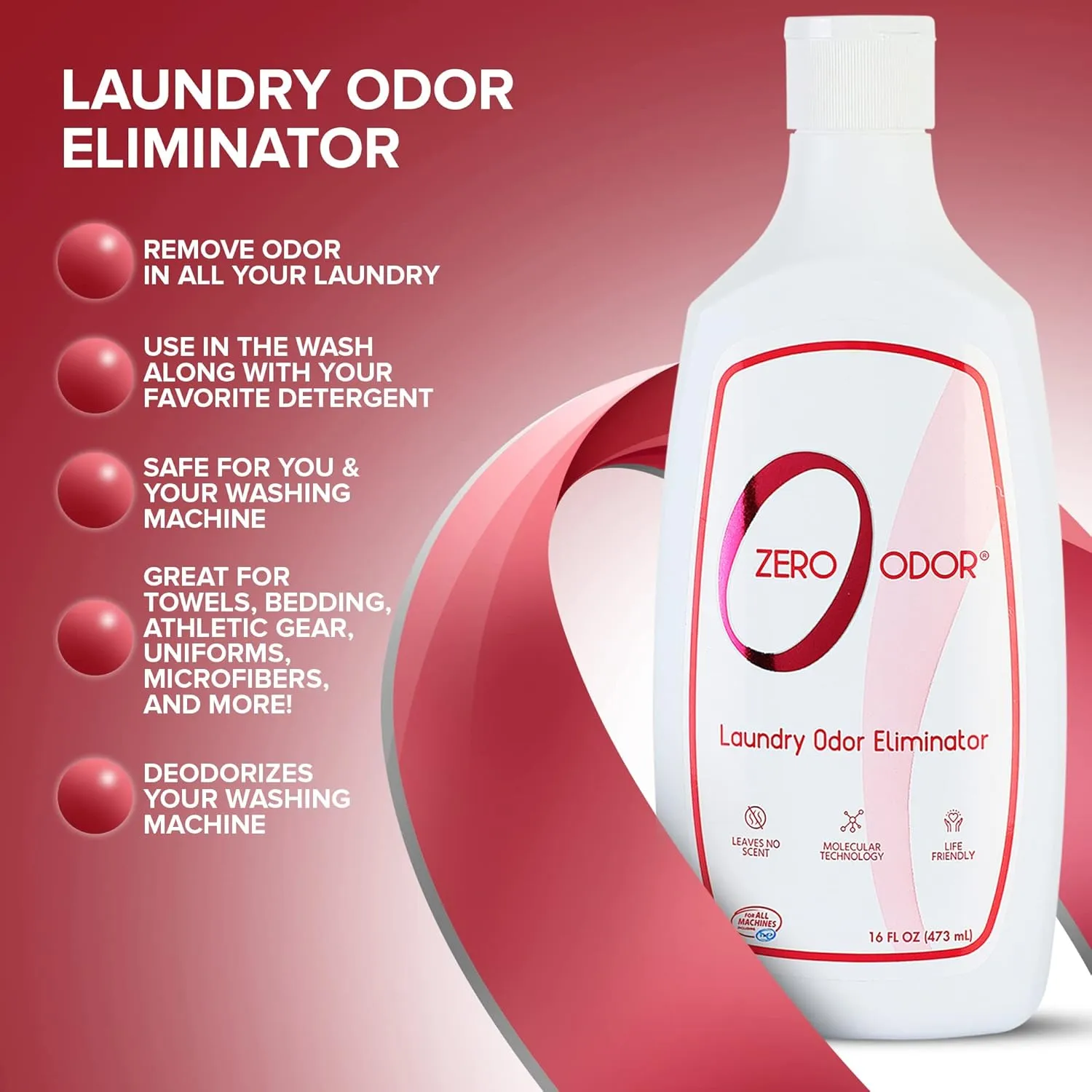 Zero Odor  Laundry Odor Eliminator - Permanently Eliminate laundry Odor  Patented Molecular Technology Best For Clothes, Towels & Linens, Shoes, Bags, Etc. - rinse and refresh Again, 16oz