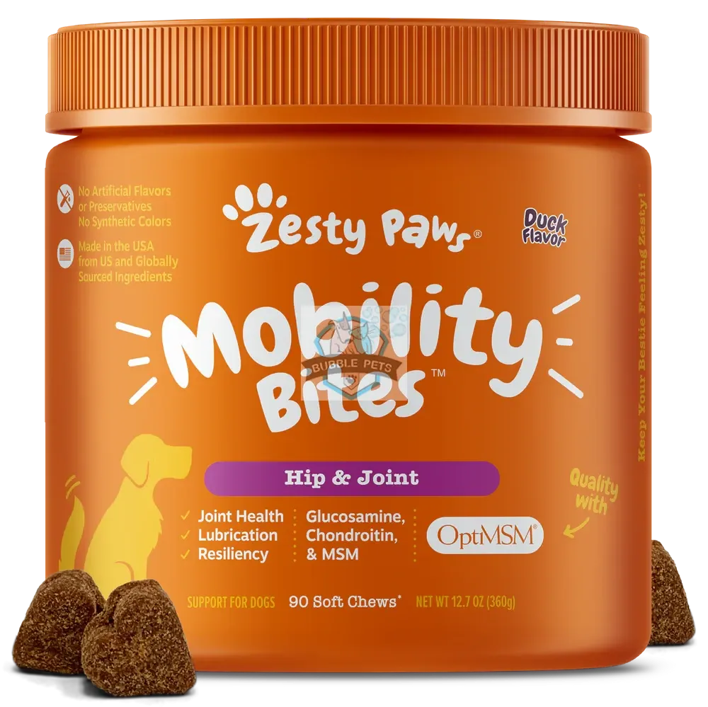 Zesty Paws Hip & Joint Mobility Bites Soft Chews for Dogs, With Glucosamine   Chondroitin & MSM, Functional Dog Supplement